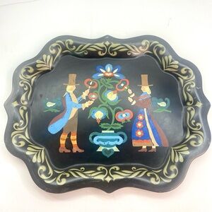 Vintage Hand-painted Pennsylvania Dutch toleware tin tray Folk Art Decorative